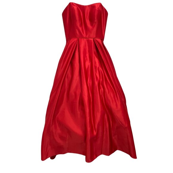 Betsy & Adam Strapless Red Satin Evening Gown Formal Maxi Dress Sz 6 - Picture 4 of 10